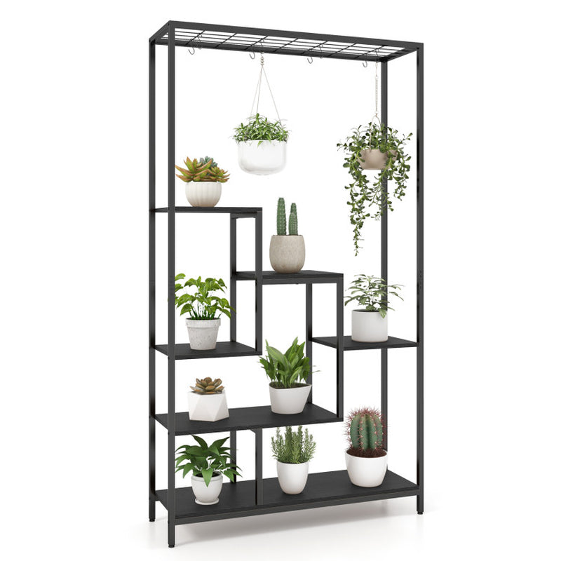 6-Tier Tall Plant Stand 71 Inch Metal Indoor Plant Shelf with 10 Hanging Hooks