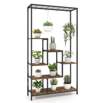 6-Tier Tall Plant Stand 71 Inch Metal Indoor Plant Shelf with 10 Hanging Hooks