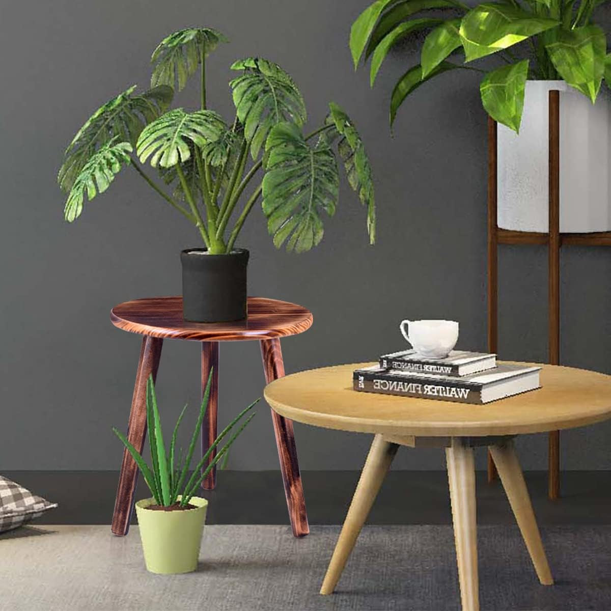 Plant Stand Indoor Plants Table Wood Stool -Wooden Tall Planter Stand 12 Inch Small round Table Plant Stand,Mid Century Plant Stand Tall Plant Holder for Flower Pots (12 Inch Wood)